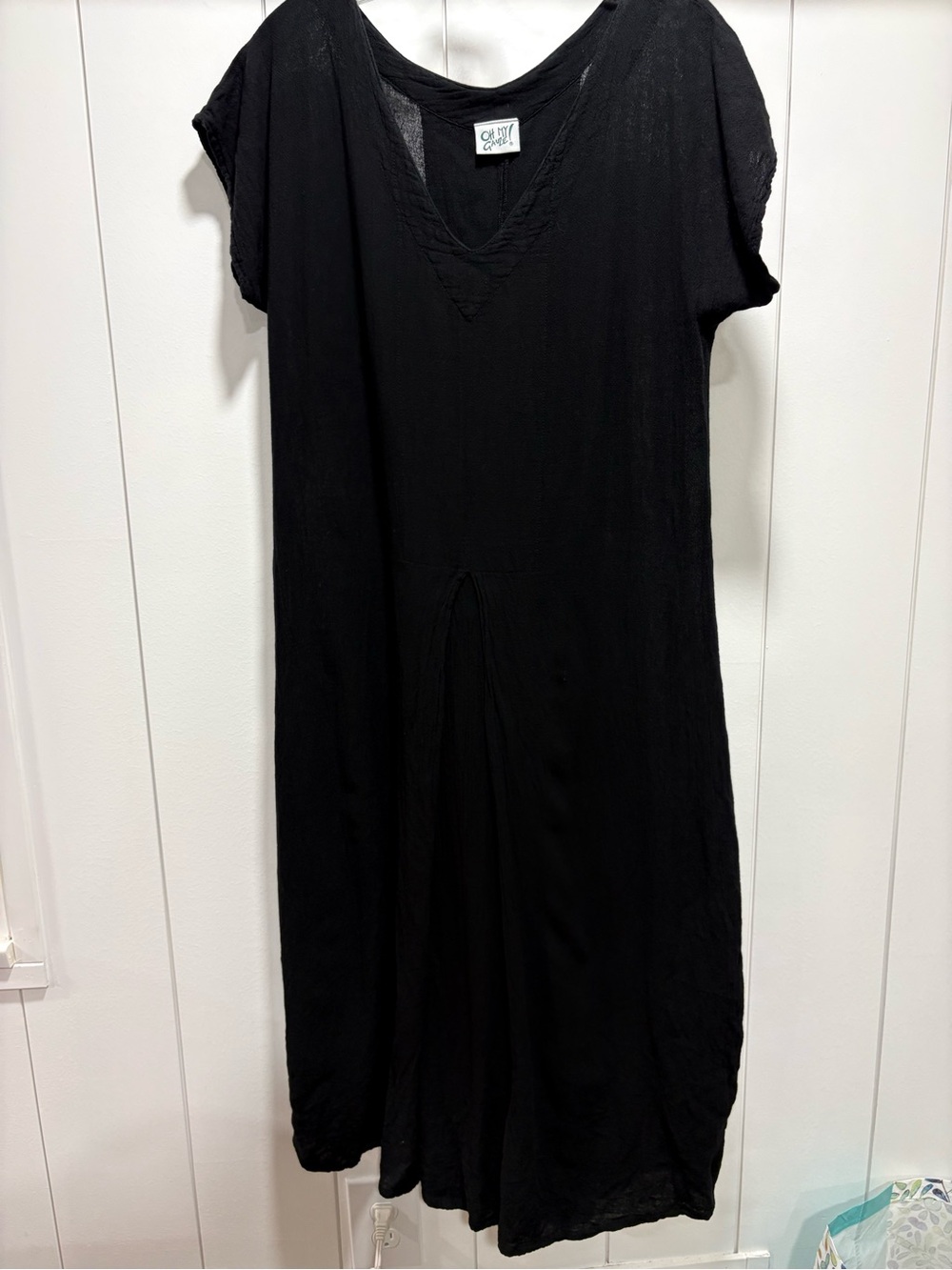 Oh My Gauze Maxi Black Lagenlook Dress Size 0 V Neck Cotton short sleeve Boho